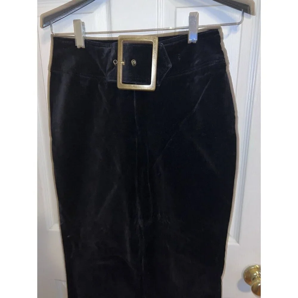 BOUTIQUE EUROPA Black Velvet Wide Waist Band Belt Straight Leg Pants Sz 8